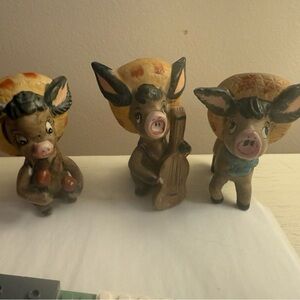 Vintage Sombrero Wearing Donkey Trio Porcelain Figurines hand painted Korea